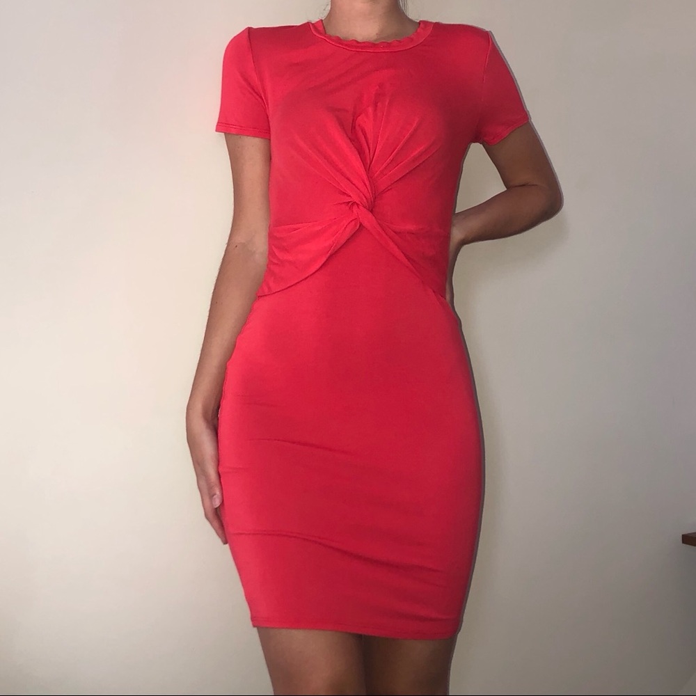 Coral Twist Front Bodycon Dress